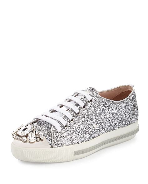 miu miu glitter cap toe sneaker|Women's glitter and chunky sneakers .